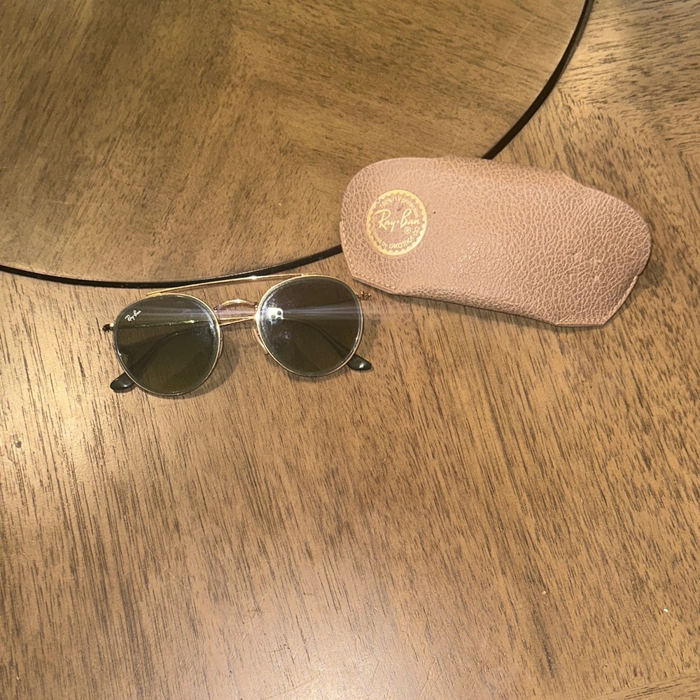 Ray-Ban Gold and Black Round Sunglasses